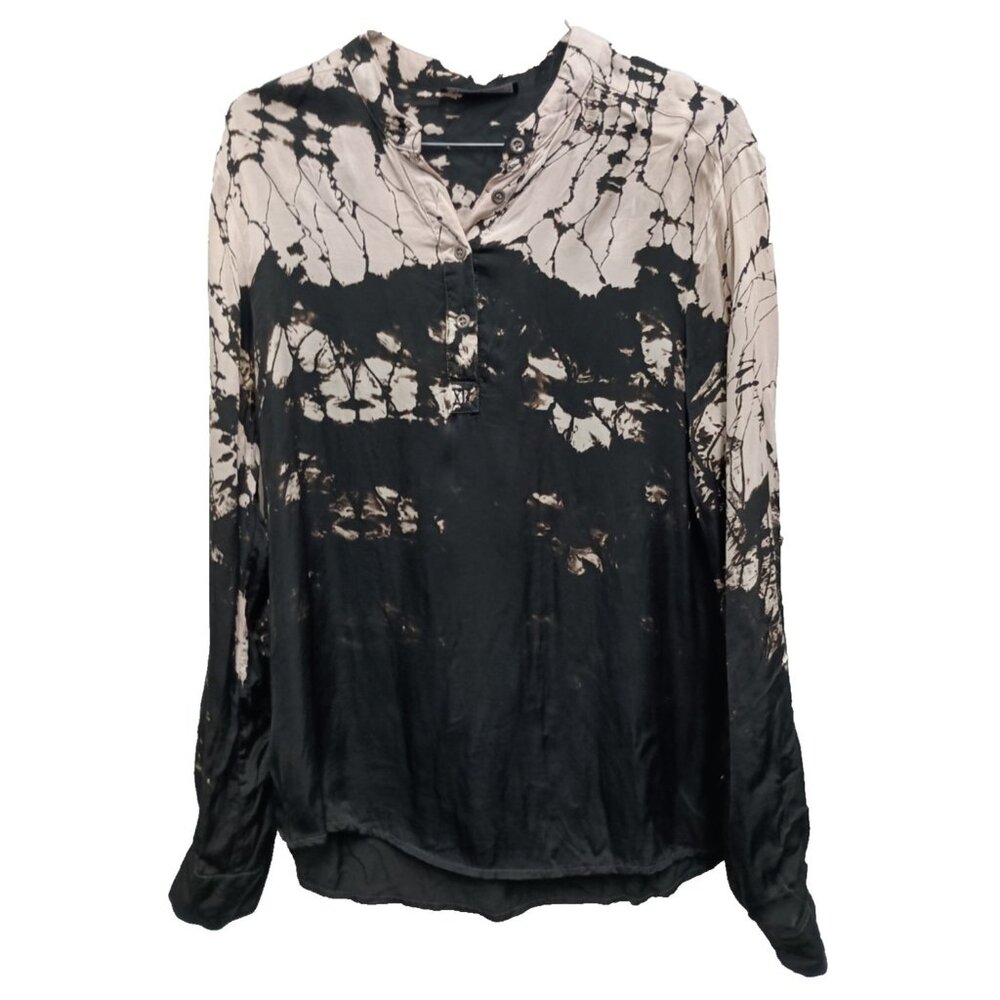 Gypsy 05 Womens Blouse Top Small Tan Black Tie Dye BOHO Hippie Long Sleeve
